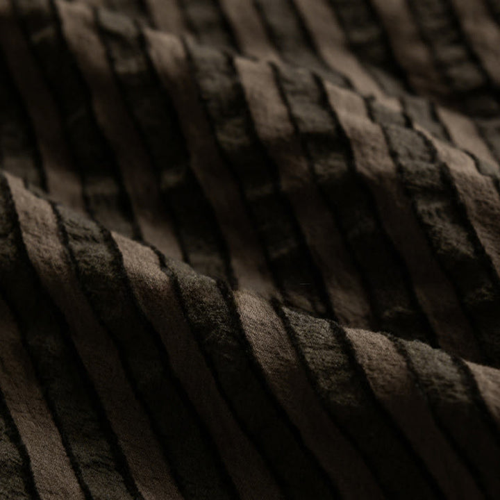 Buddha Stones Vintage Striped Buttons Down Stand Collar Long Sleeve Men's Cotton Shirt - image 15