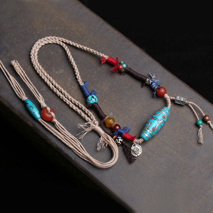 Buddha Stones Copper Turquoise Dzi Bead Luck Necklace Pendants - image 1