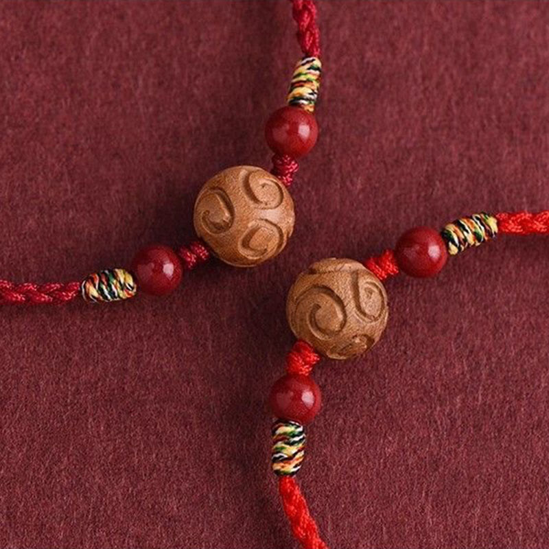 Buddha Stones Carved Auspicious Pattern Natural Peach Wood Rope Luck Bracelet - image 11