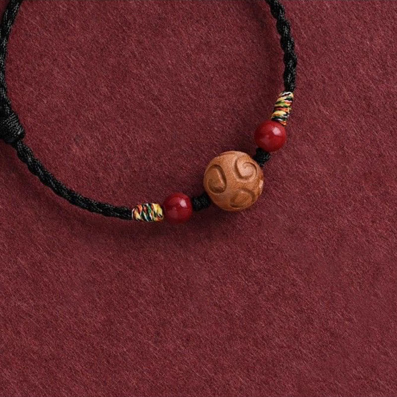 Buddha Stones Carved Auspicious Pattern Natural Peach Wood Rope Luck Bracelet - image 14