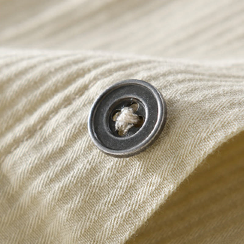 Buddha Stones Fall Triangle Rhombus Decorative Pocket Buttons Down Stand Collar Long Sleeve Men's Cotton Shirt - image 9