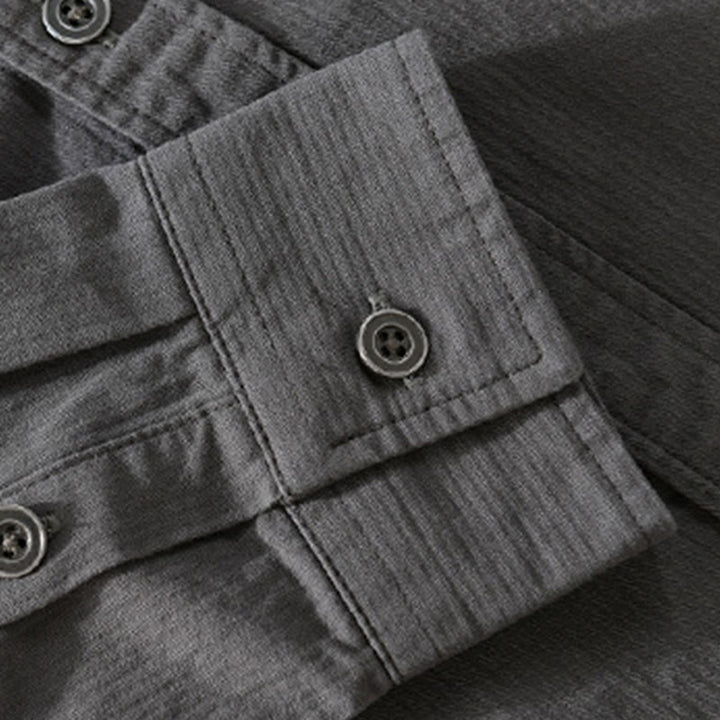 Buddha Stones Fall Triangle Rhombus Decorative Pocket Buttons Down Stand Collar Long Sleeve Men's Cotton Shirt - image 5