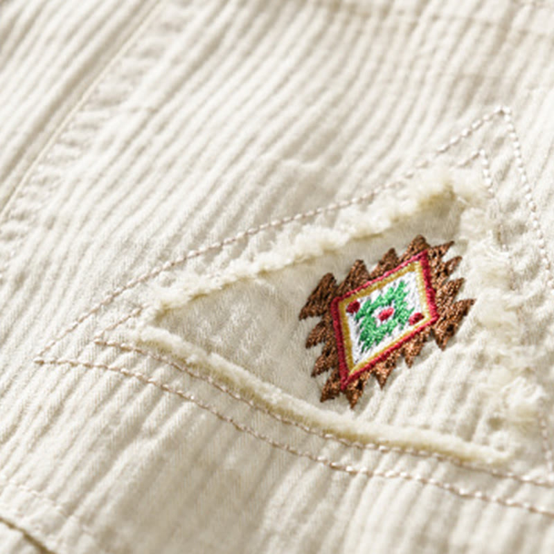 Buddha Stones Fall Triangle Rhombus Decorative Pocket Buttons Down Stand Collar Long Sleeve Men's Cotton Shirt - image 11