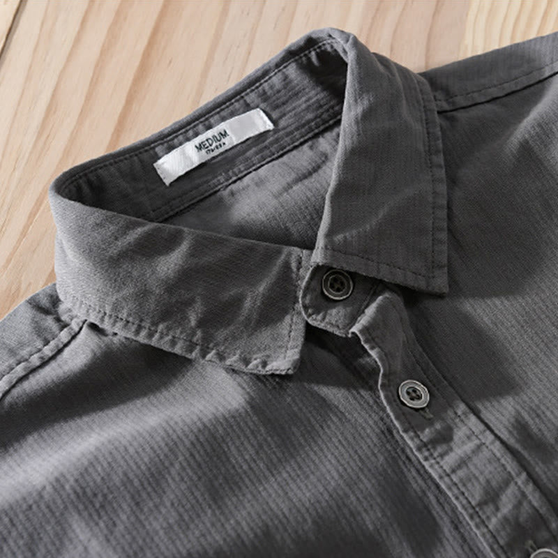 Buddha Stones Fall Triangle Rhombus Decorative Pocket Buttons Down Stand Collar Long Sleeve Men's Cotton Shirt - image 1