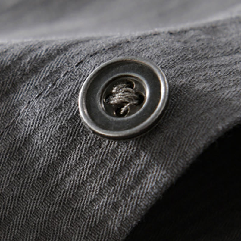 Buddha Stones Fall Triangle Rhombus Decorative Pocket Buttons Down Stand Collar Long Sleeve Men's Cotton Shirt - image 4