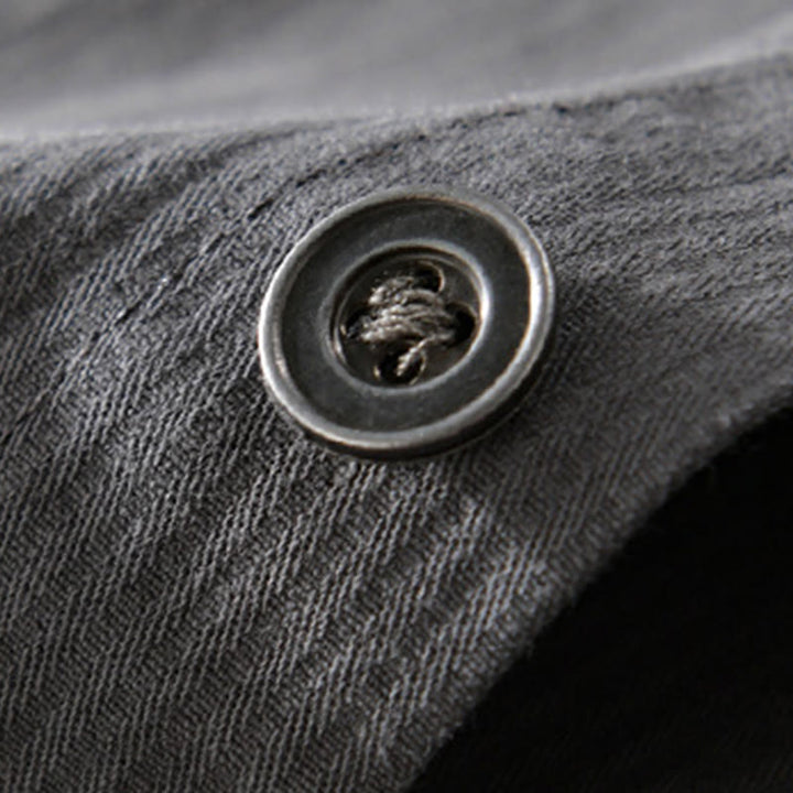 Buddha Stones Fall Triangle Rhombus Decorative Pocket Buttons Down Stand Collar Long Sleeve Men's Cotton Shirt - image 4