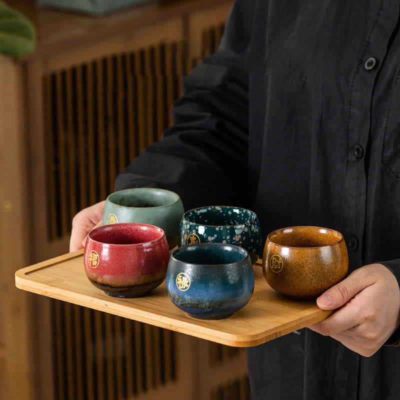 Buddha Stones Hand Painted Fu Character Ceramic Teacup Kung Fu Tea Cup With Gift Box - image 1