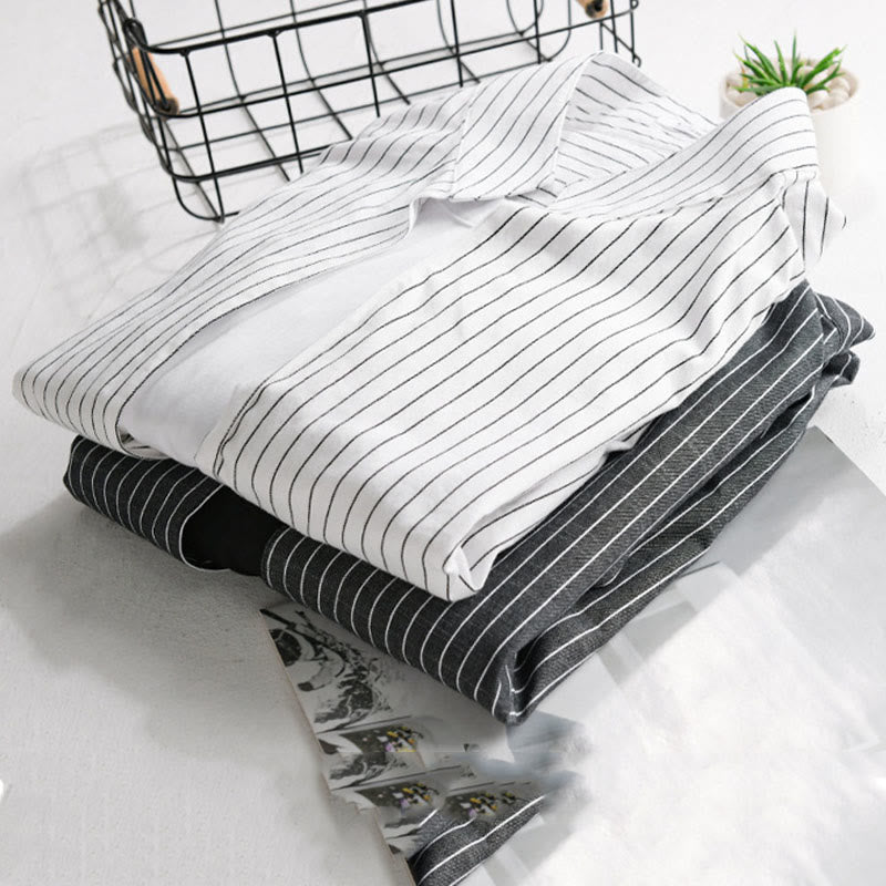 Buddha Stones Fall 2 In 1 Stripes Stand Collar Long Sleeve Men's Cotton Shirt - image 16