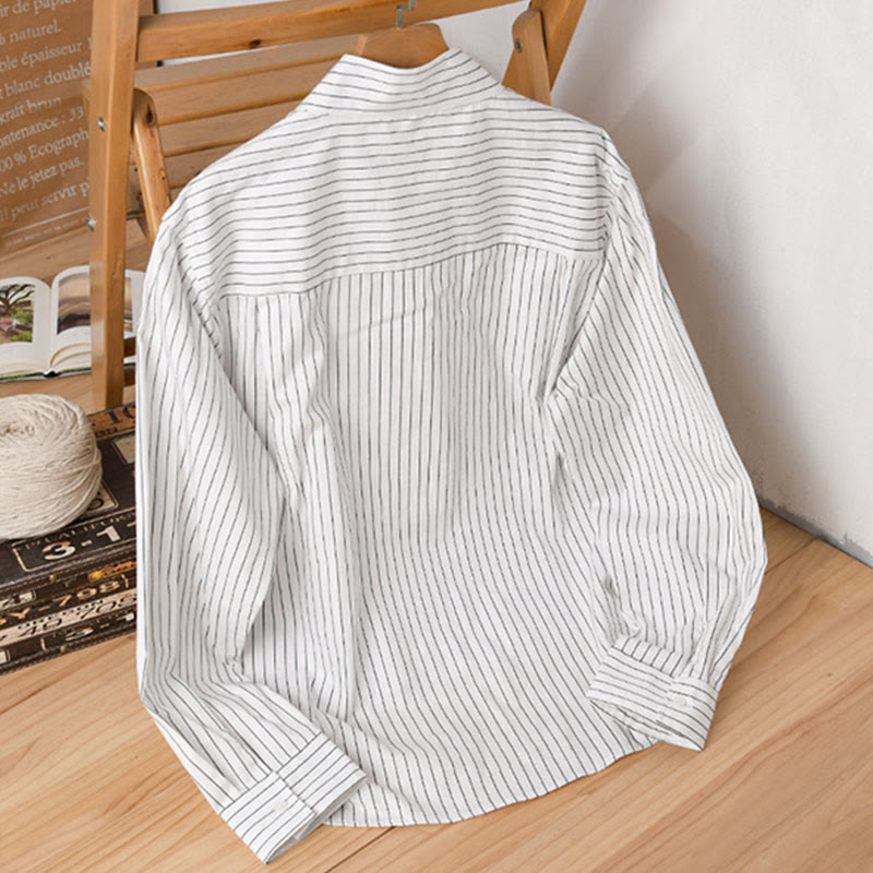 Buddha Stones Fall 2 In 1 Stripes Stand Collar Long Sleeve Men's Cotton Shirt - image 1
