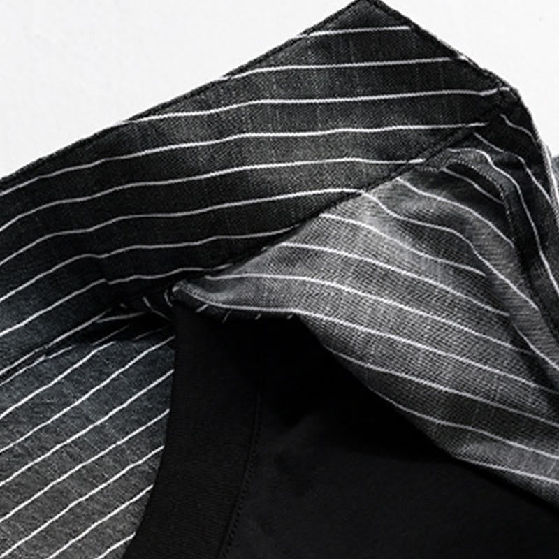 Buddha Stones Fall 2 In 1 Stripes Stand Collar Long Sleeve Men's Cotton Shirt - image 13