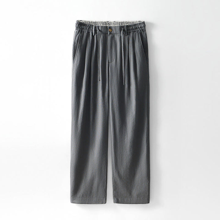 Buddha Stones Fall Solid Drawstring Zipper Men's Linen Wide Leg Pants With Pockets - Gray - US/UK/AU44，EU54 (4XL) - image 0