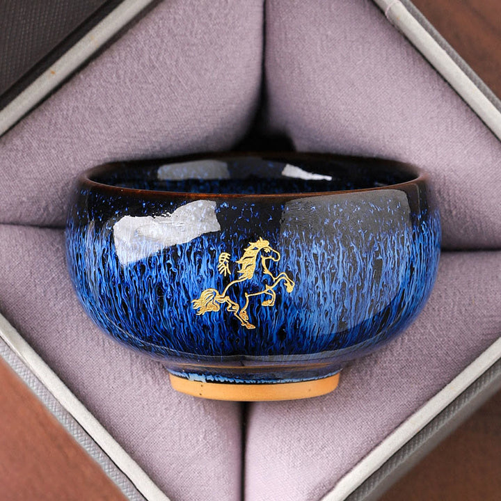 Buddha Stones Chinese Zodiac Year Of The Horse Ceramic Teacup Kung Fu Tea Cup 135ml - Horse 7.5cm*4.8cm*135ml - image 0