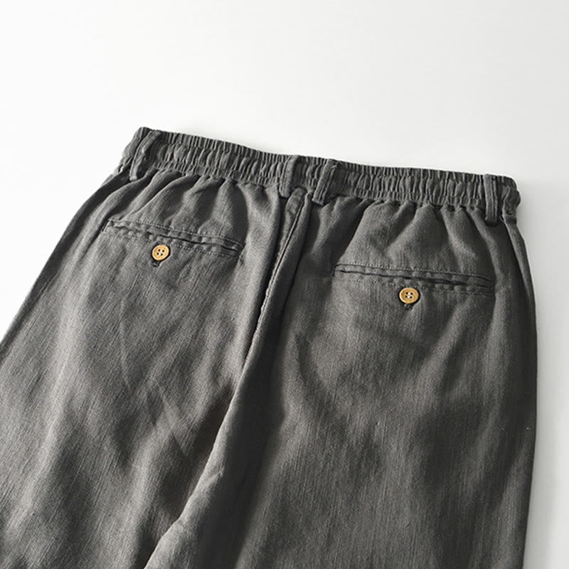 Buddha Stones Fall Solid Drawstring Zipper Men's Linen Wide Leg Pants With Pockets - image 3