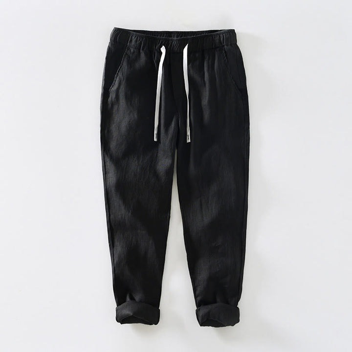 Buddha Stones Fall Solid Drawstring Elastic Waist Men's Linen Ankle-Length Pants With Pockets - Black - US/UK/AU44，EU54 (4XL) - image 5