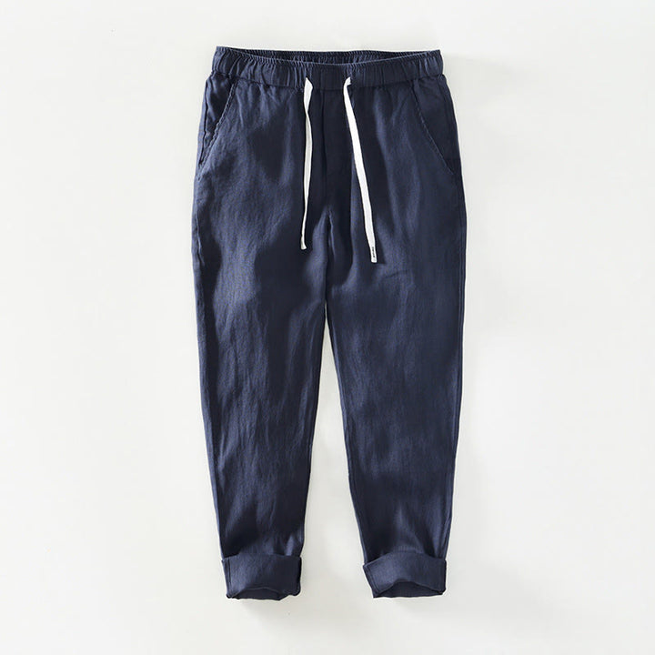Buddha Stones Fall Solid Drawstring Elastic Waist Men's Linen Ankle-Length Pants With Pockets - MidnightBlue - US/UK/AU44，EU54 (4XL) - image 8
