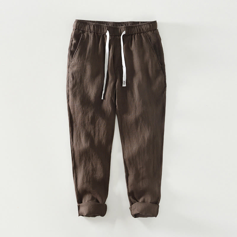 Buddha Stones Fall Solid Drawstring Elastic Waist Men's Linen Ankle-Length Pants With Pockets - Sienna - US/UK/AU44，EU54 (4XL) - image 12