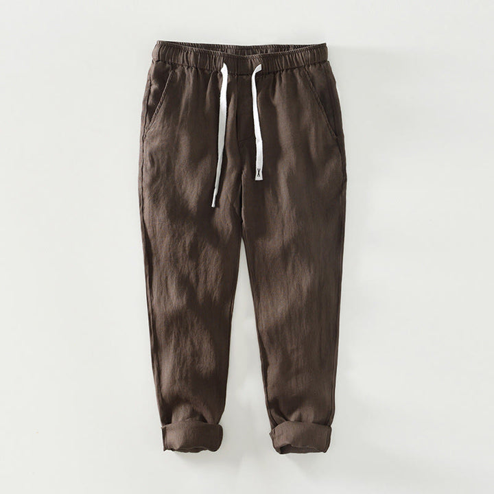 Buddha Stones Fall Solid Drawstring Elastic Waist Men's Linen Ankle-Length Pants With Pockets - Sienna - US/UK/AU44，EU54 (4XL) - image 12