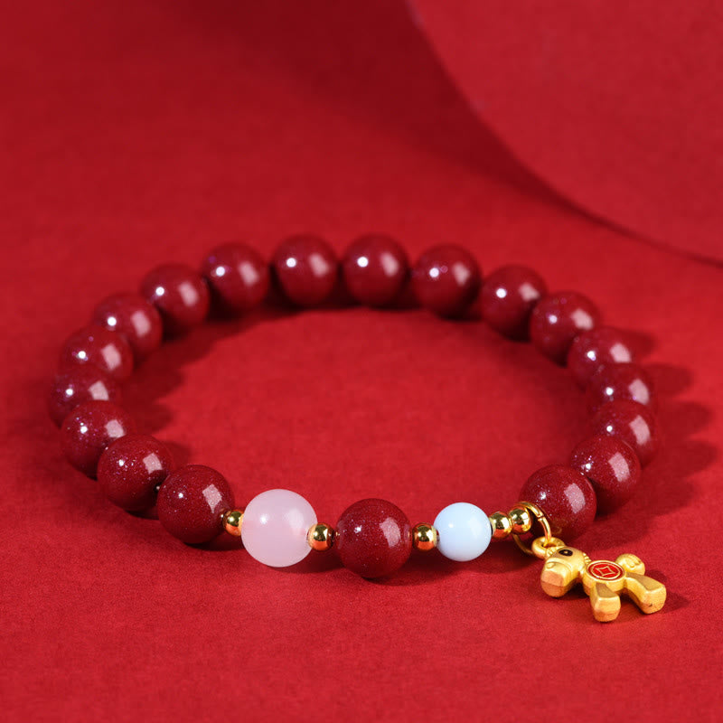 Buddha Stones Year Of The Horse Cute Horse Copper Coins Design Cinnabar Blessing Bracelet - image 1