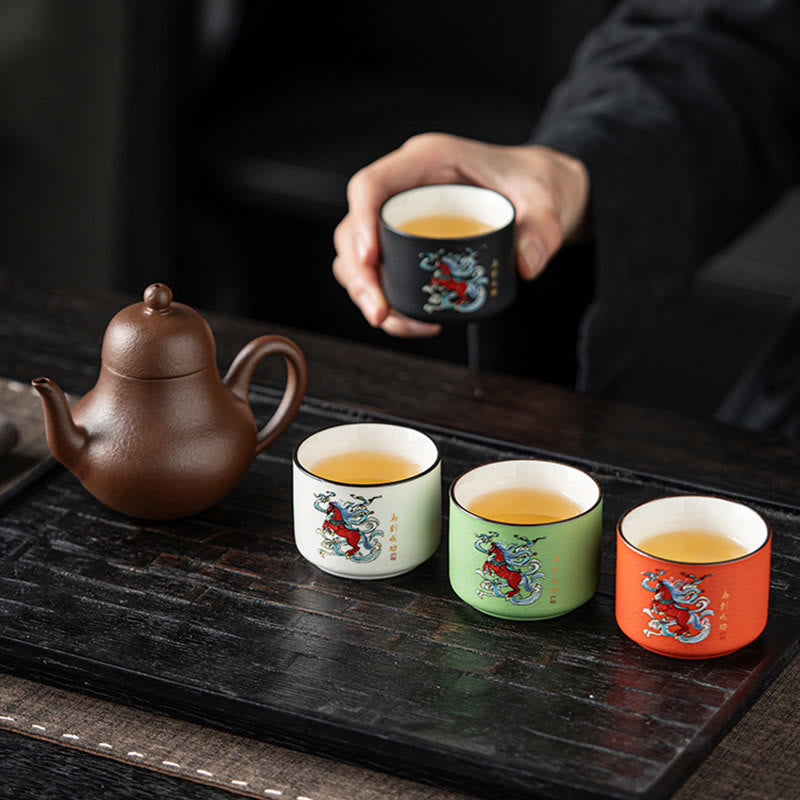 Buddha Stones Year Of The Horse Hand Painted Ceramic Teacup Kung Fu Tea Cup  - image 11