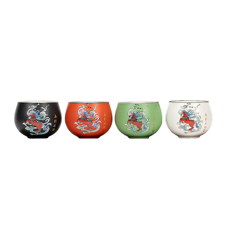 Buddha Stones Year Of The Horse Hand Painted Ceramic Teacup Kung Fu Tea Cup  - image 5