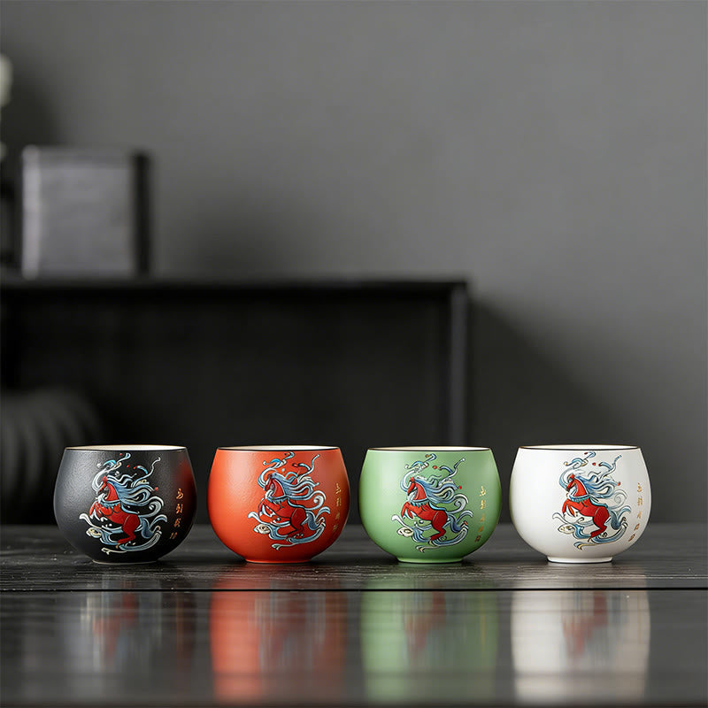 Buddha Stones Year Of The Horse Hand Painted Ceramic Teacup Kung Fu Tea Cup  - Zen Meditation Cup Set 7.3cm*5.6cm*130ml - image 1