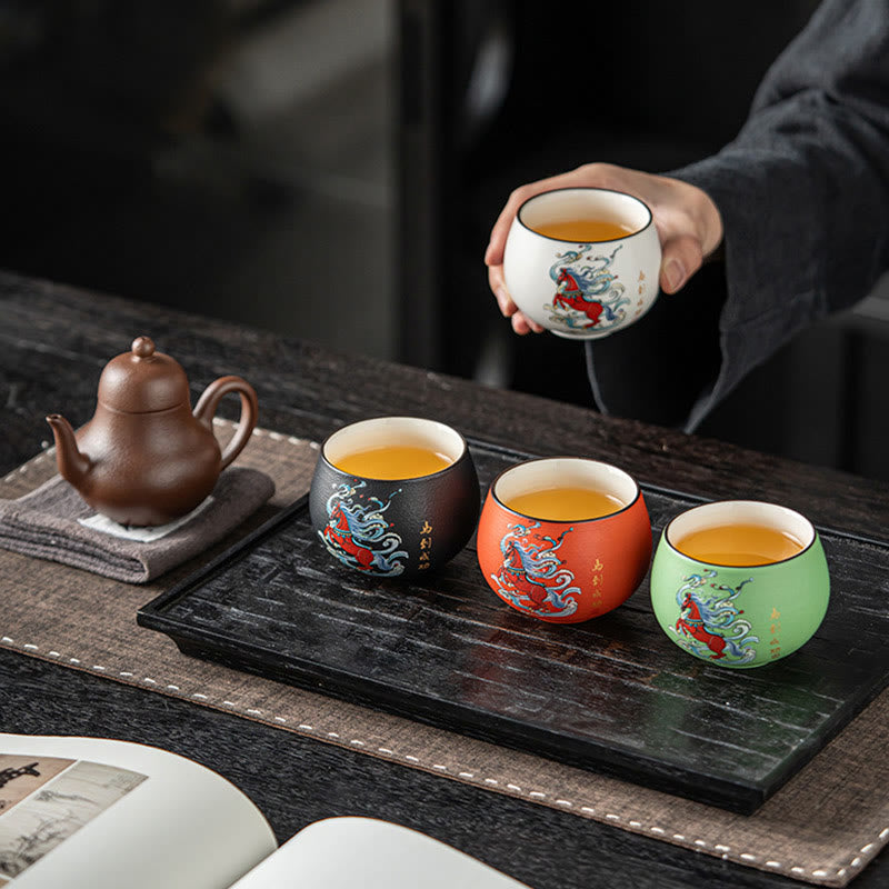 Buddha Stones Year Of The Horse Hand Painted Ceramic Teacup Kung Fu Tea Cup  - image 4