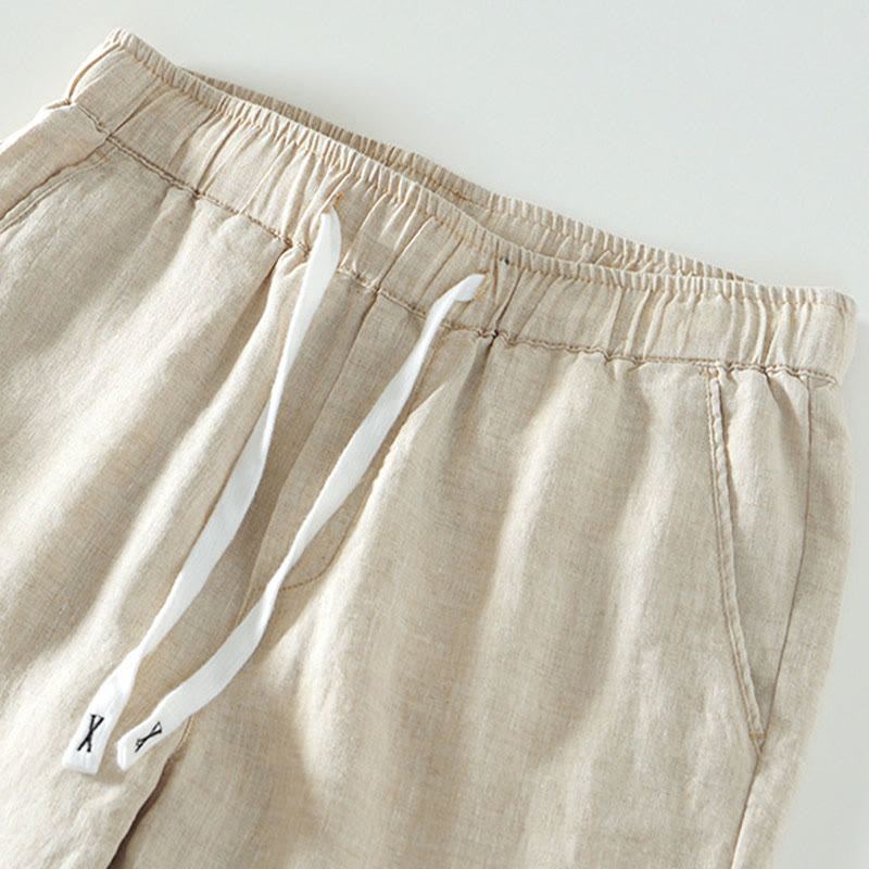 Buddha Stones Fall Solid Drawstring Elastic Waist Men's Linen Ankle-Length Pants With Pockets - image 1