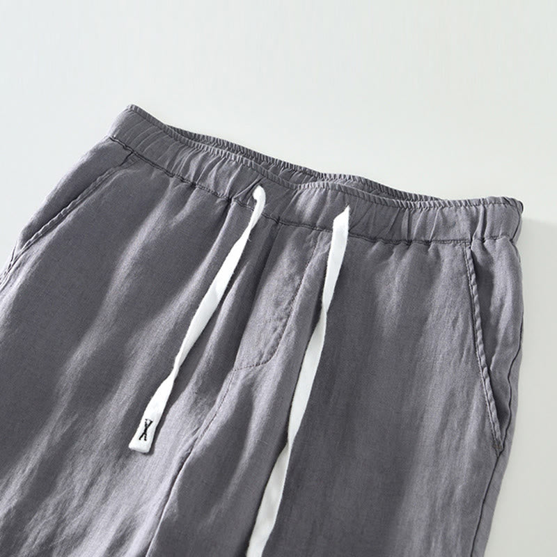 Buddha Stones Fall Solid Drawstring Elastic Waist Men's Linen Ankle-Length Pants With Pockets - image 16