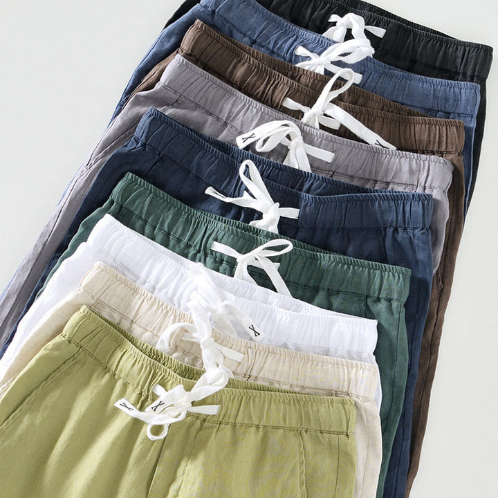 Buddha Stones Fall Solid Drawstring Elastic Waist Men's Linen Ankle-Length Pants With Pockets - image 33