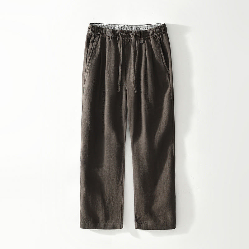 Buddha Stones Fall Solid Drawstring Elastic Waist Men's Linen Straight Leg Pants With Pockets - Sienna - US/UK/AU42，EU52 (3XL) - image 10