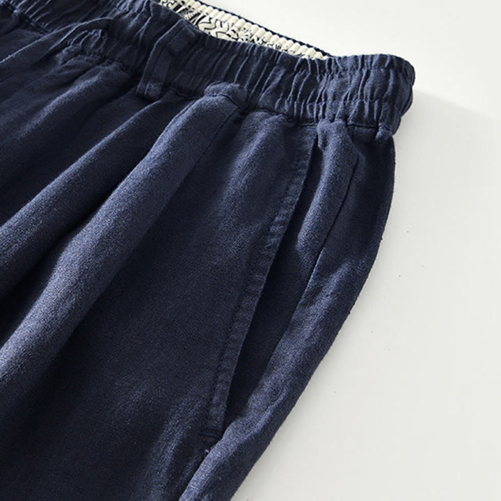 Buddha Stones Fall Solid Drawstring Elastic Waist Men's Linen Straight Leg Pants With Pockets - image 3