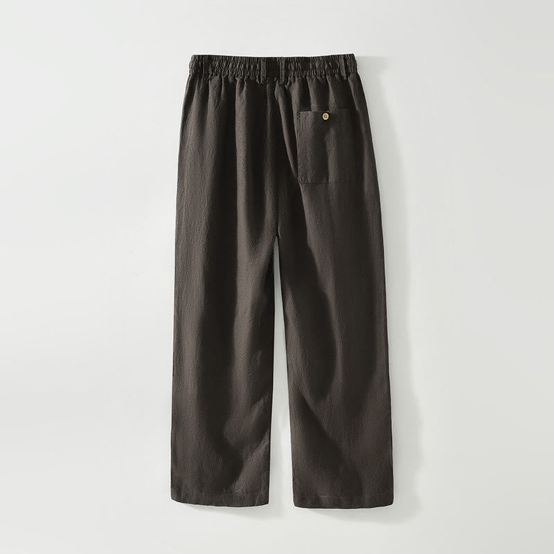 Buddha Stones Fall Solid Drawstring Elastic Waist Men's Linen Straight Leg Pants With Pockets - image 11