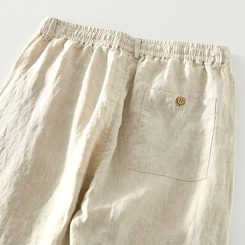 Buddha Stones Fall Solid Drawstring Elastic Waist Men's Linen Straight Leg Pants With Pockets - image 6