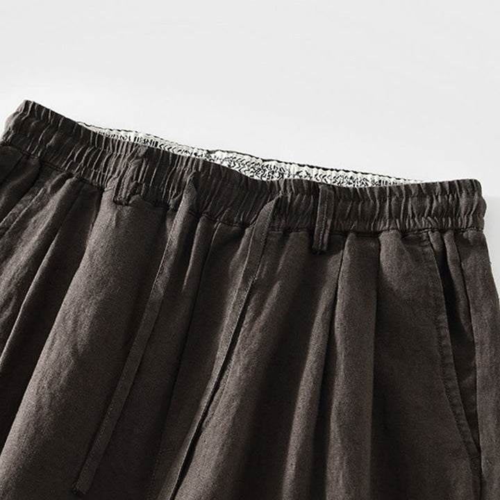 Buddha Stones Fall Solid Drawstring Elastic Waist Men's Linen Straight Leg Pants With Pockets - image 12