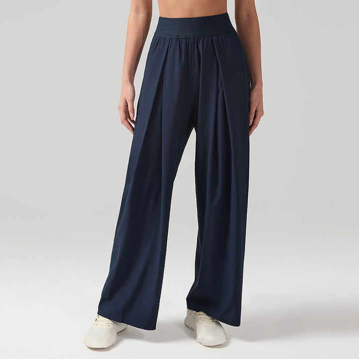 Buddha Stones Solid Color Breathable Women's Wide Leg Pants Sports Yoga Sweatpants With Pockets - SteelBlue - US12，UK/AU16，EU44 (XL) - image 5