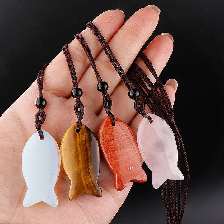 Buddha Stones Koi Fish Pink Crystal Indian Agate Amethyst Topaz Red Jasper Success Warmth Necklace Pendant - image 0