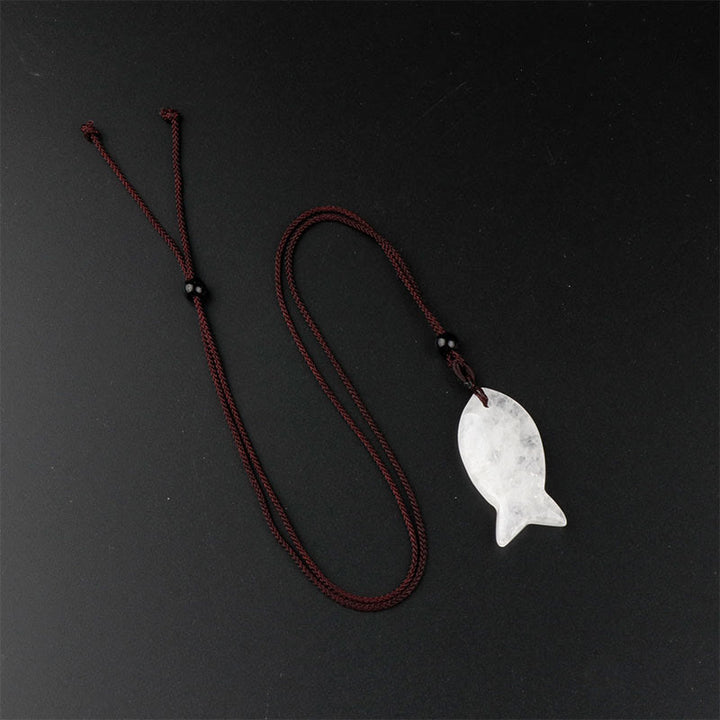 Buddha Stones Koi Fish Pink Crystal Indian Agate Amethyst Topaz Red Jasper Success Warmth Necklace Pendant - White Crystal - image 26