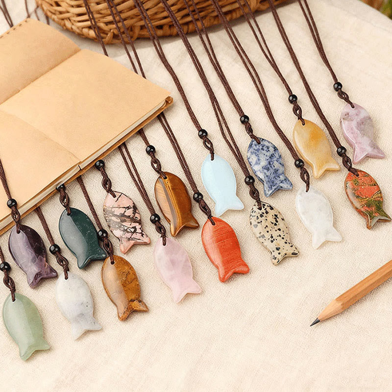 Buddha Stones Koi Fish Pink Crystal Indian Agate Amethyst Topaz Red Jasper Success Warmth Necklace Pendant - image 37