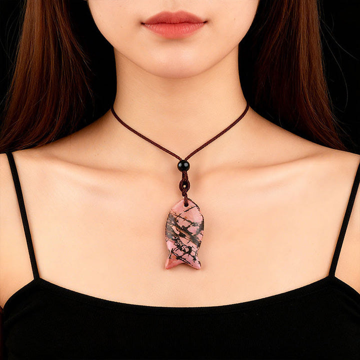 Buddha Stones Koi Fish Pink Crystal Indian Agate Amethyst Topaz Red Jasper Success Warmth Necklace Pendant - image 15