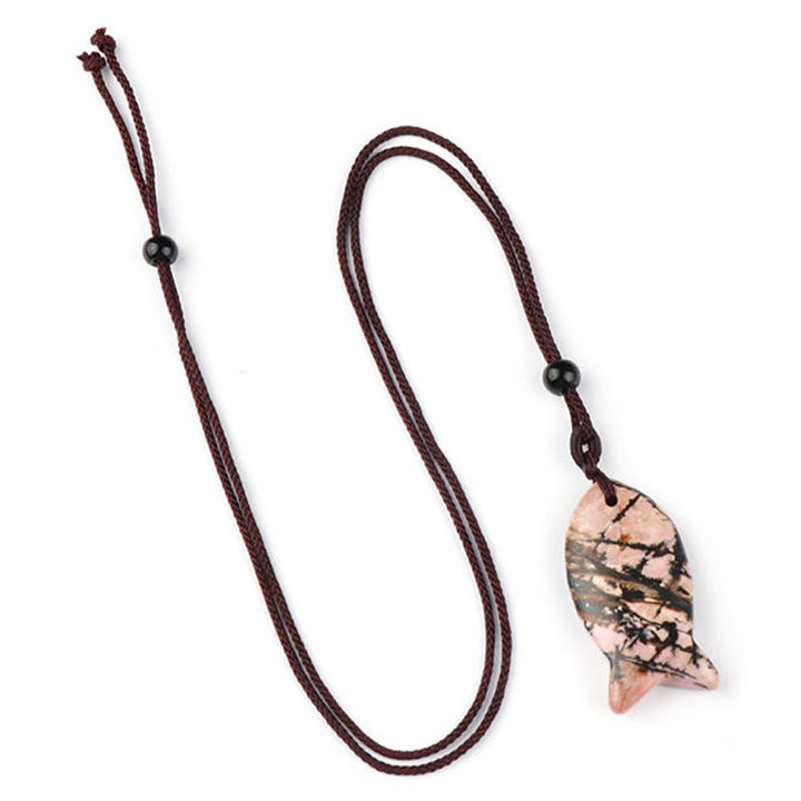 Buddha Stones Koi Fish Pink Crystal Indian Agate Amethyst Topaz Red Jasper Success Warmth Necklace Pendant - Rhodonite - image 14