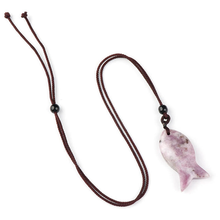 Buddha Stones Koi Fish Pink Crystal Indian Agate Amethyst Topaz Red Jasper Success Warmth Necklace Pendant - Lepidolite - image 28