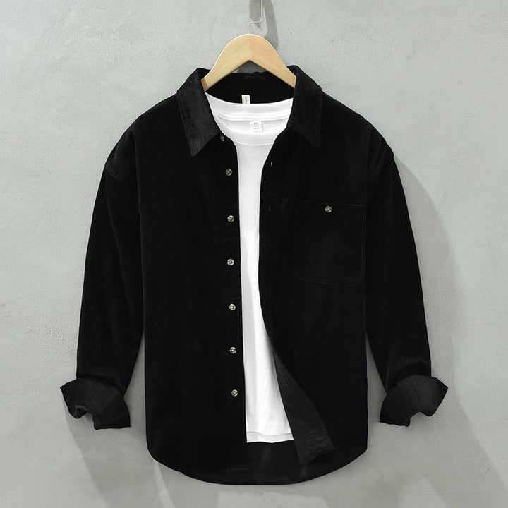 Buddha Stones Fall Decorative Pocket Buttons Down Stand Collar Long Sleeve Men's Cotton Corduroy Shirt - Black - US/UK/AU42，EU52 (3XL) - image 14