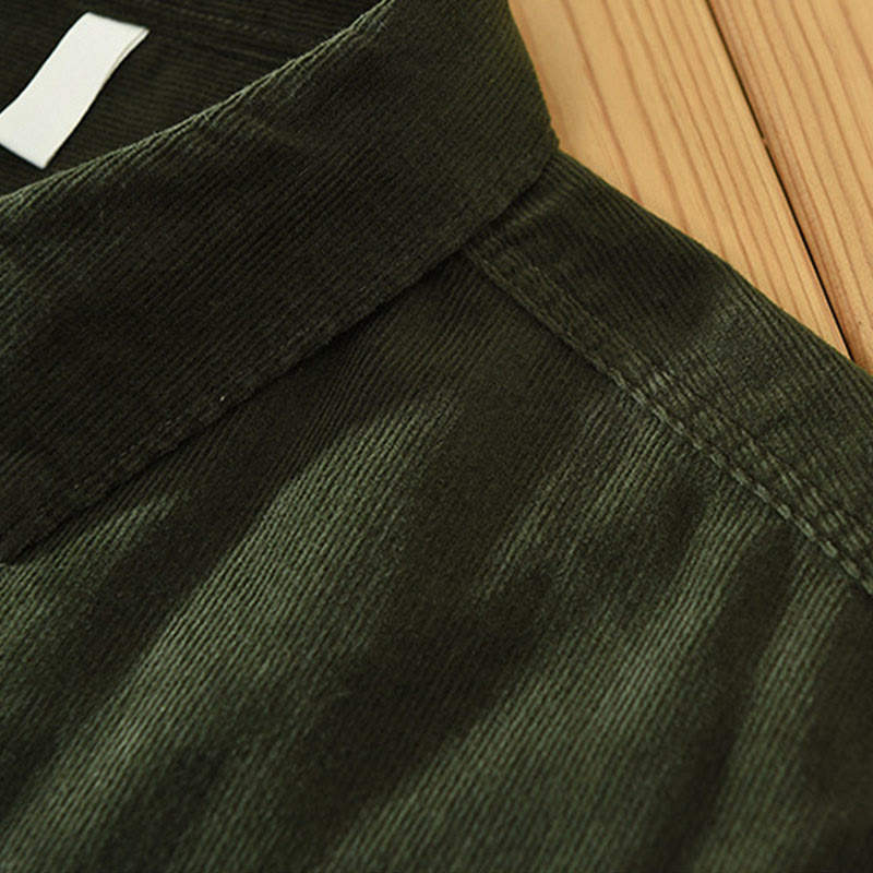 Buddha Stones Fall Decorative Pocket Buttons Down Stand Collar Long Sleeve Men's Cotton Corduroy Shirt - image 11