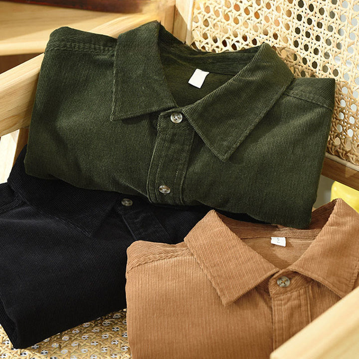 Buddha Stones Fall Decorative Pocket Buttons Down Stand Collar Long Sleeve Men's Cotton Corduroy Shirt - image 19