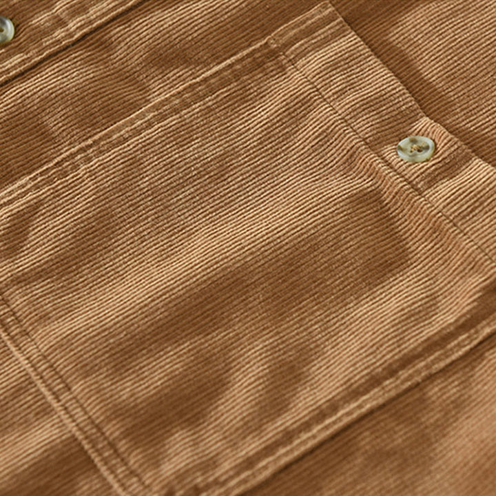 Buddha Stones Fall Decorative Pocket Buttons Down Stand Collar Long Sleeve Men's Cotton Corduroy Shirt - image 4