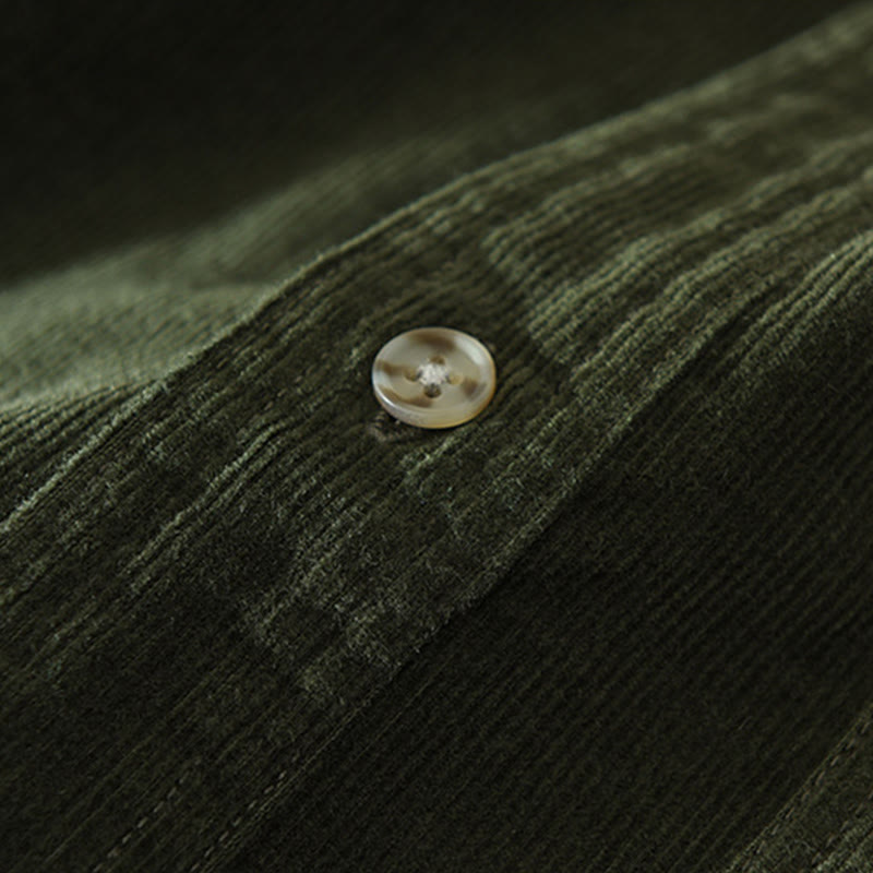 Buddha Stones Fall Decorative Pocket Buttons Down Stand Collar Long Sleeve Men's Cotton Corduroy Shirt - image 13