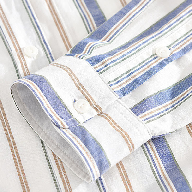 Buddha Stones Fall Stripe Decorative Pocket Buttons Down Long Sleeve Three Quarter Sleeve Short Sleeve Men's Cotton Shirt - image 10