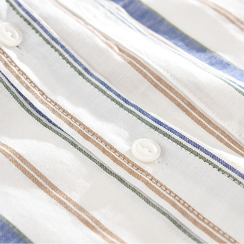 Buddha Stones Fall Stripe Decorative Pocket Buttons Down Long Sleeve Three Quarter Sleeve Short Sleeve Men's Cotton Shirt - image 7