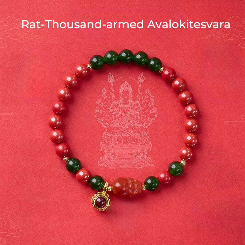 Buddha Stones Year Of The Horse Micro-Engraving Projection The Chinese Zodiac Natal Buddha Cinnabar Blessing Bracelet - Rat-Thousand-armed Avalokitesvara - image 8