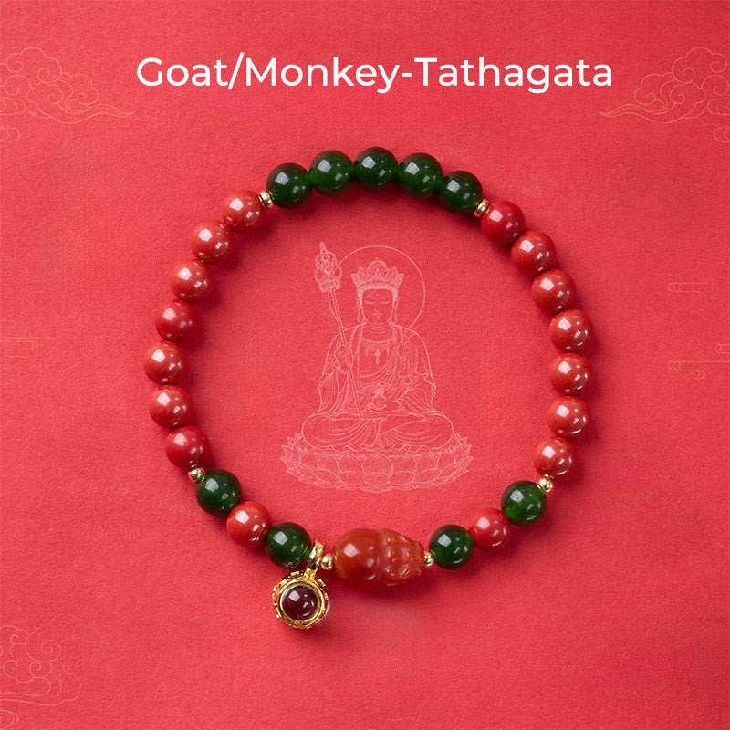 Buddha Stones Year Of The Horse Micro-Engraving Projection The Chinese Zodiac Natal Buddha Cinnabar Blessing Bracelet - Goat/Monkey-Tathagata - image 16